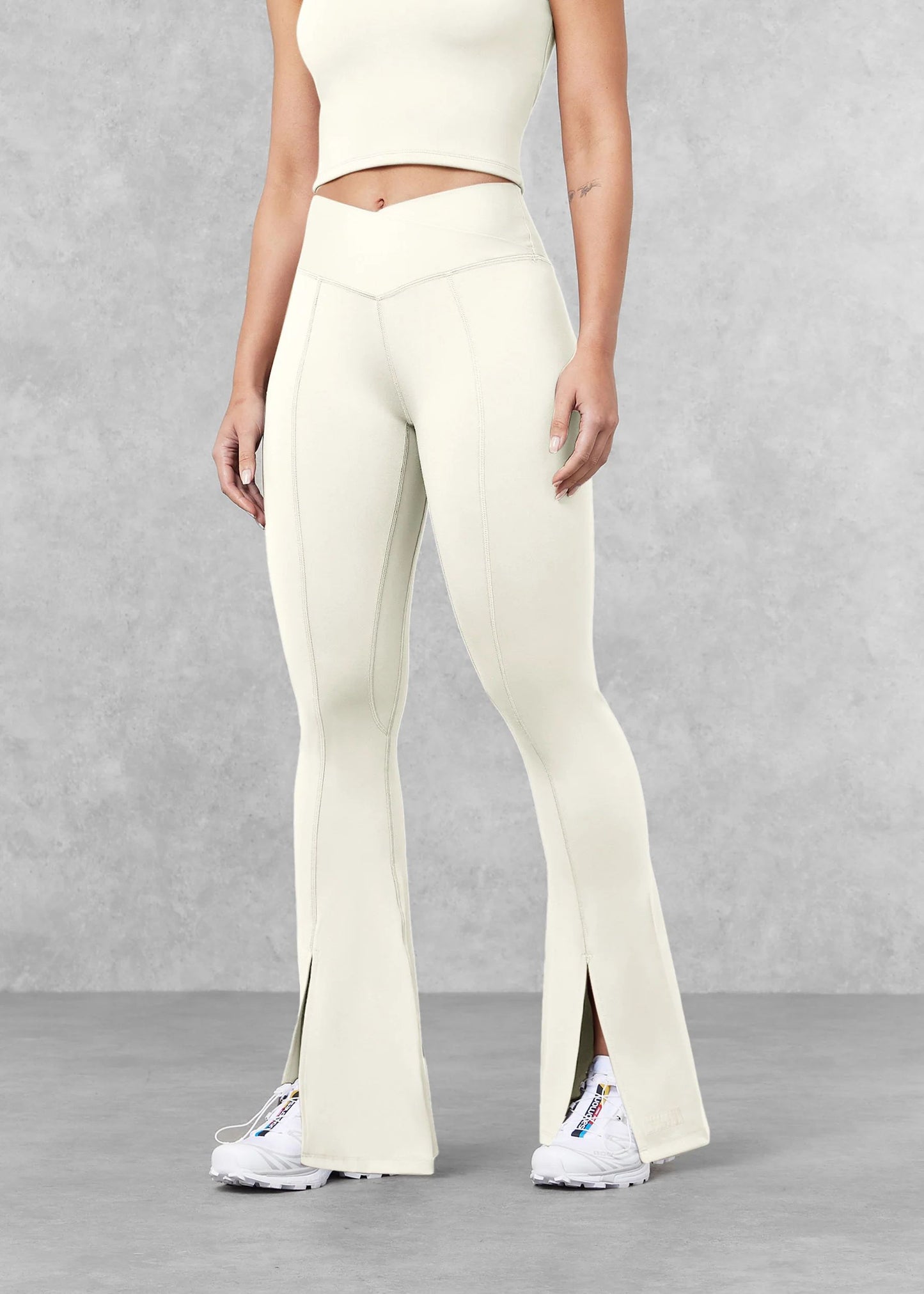 Flared Front Split Leggings- Off-white