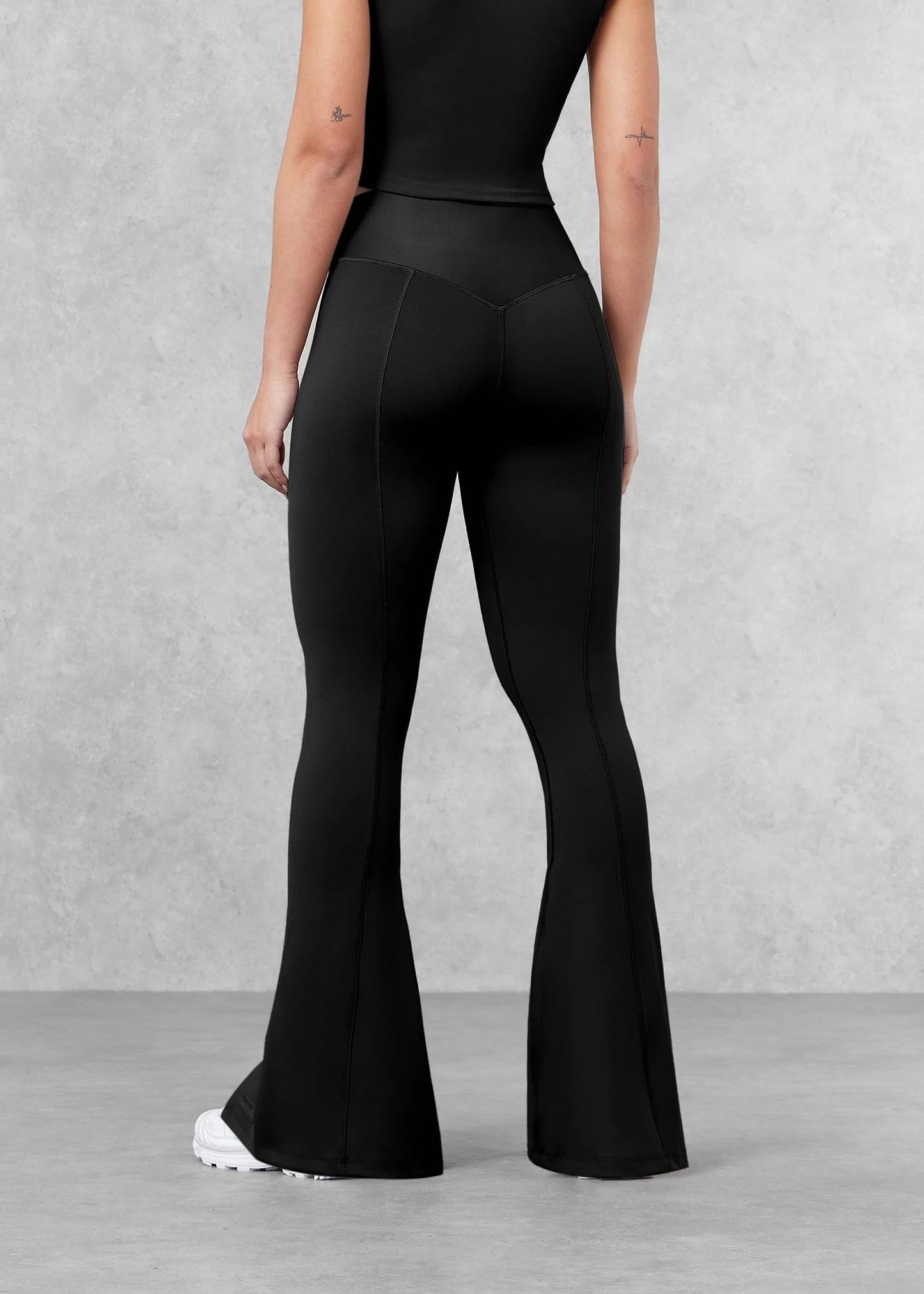 Flared Front Split Leggings- Black