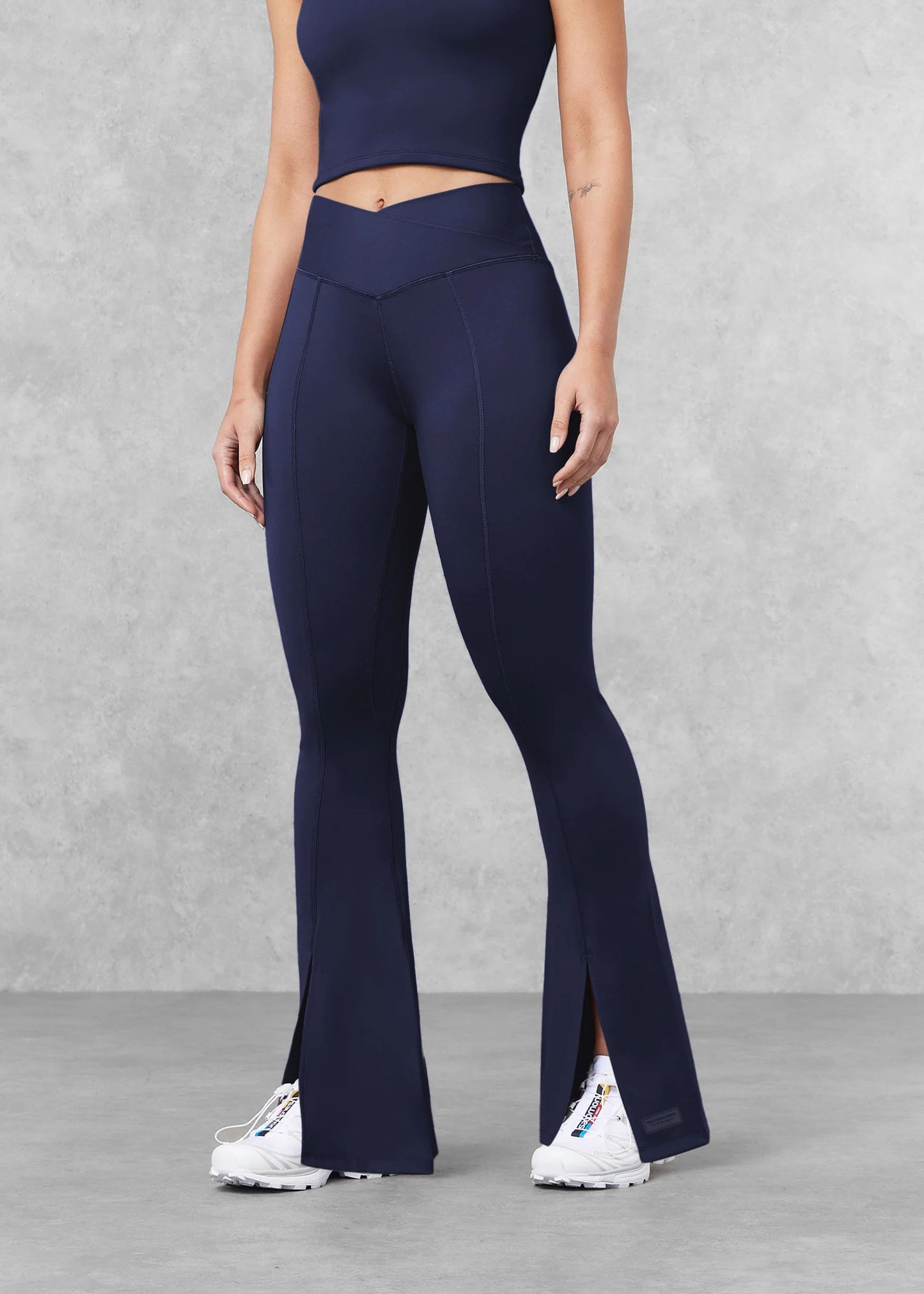 Flared Front Split Leggings- Navy