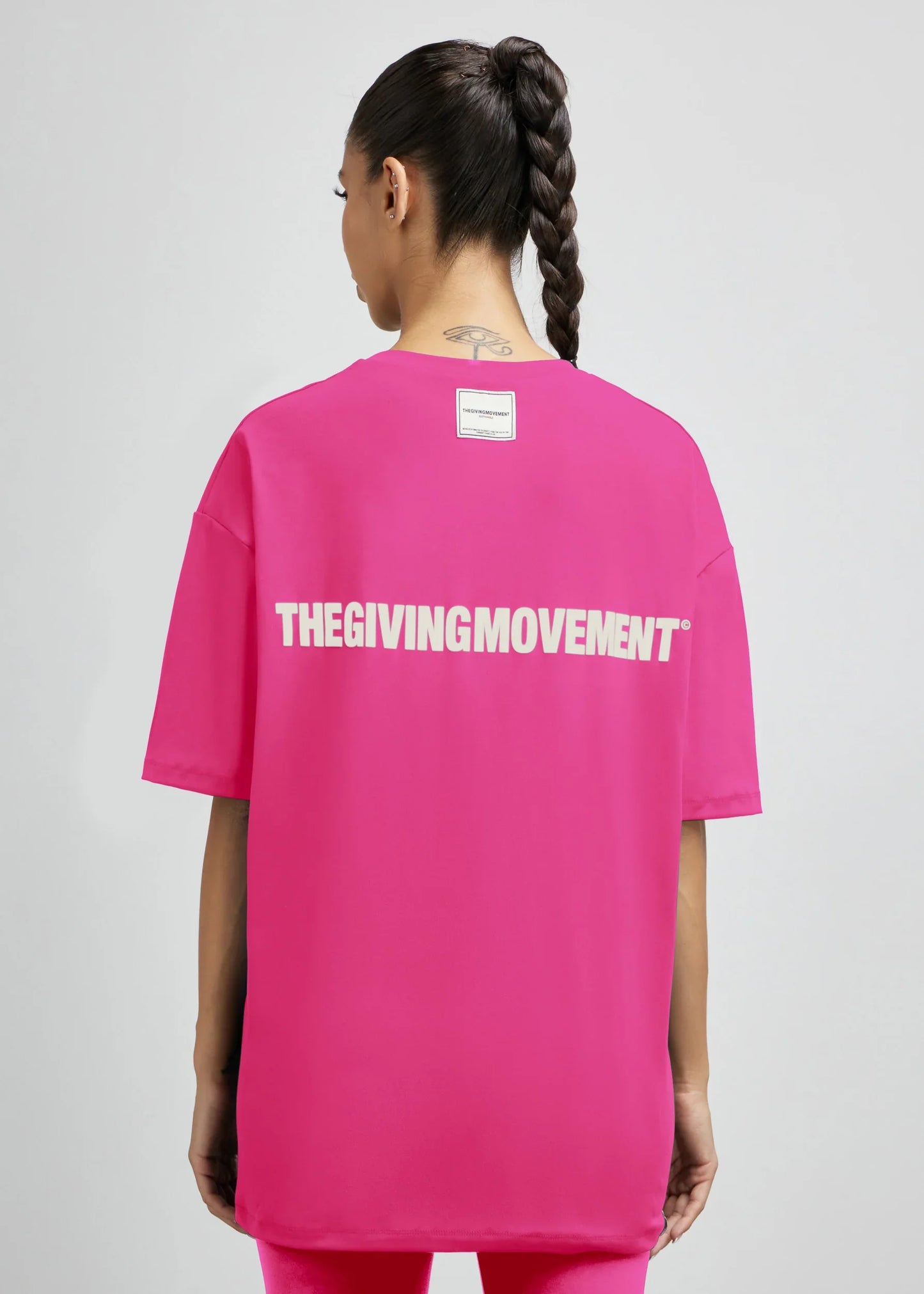 Oversized Tonal Back Print T- Shirt - Pink