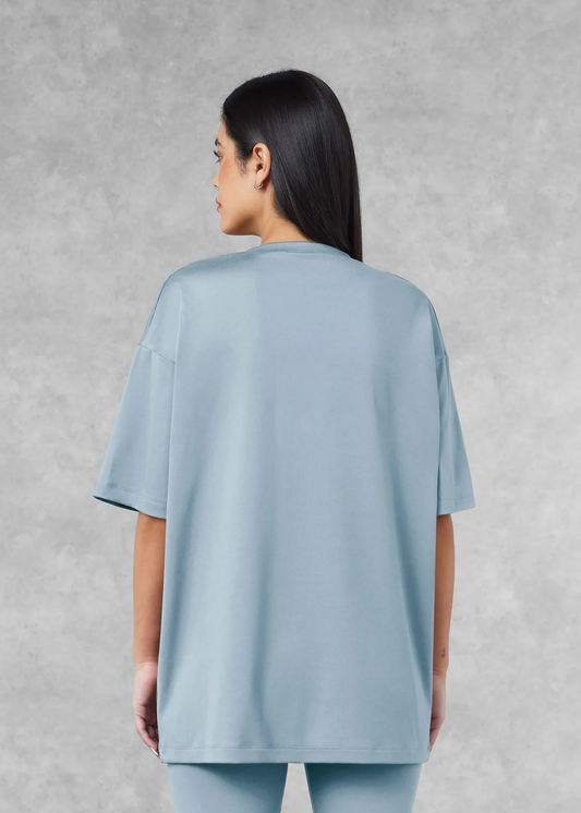 Oversized No Back Print T- Shirt - Powder blue